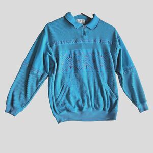 VTG Blast Fleece women 90s Vintage Half-Zip Jumper Green blue bohemian  Sz M.